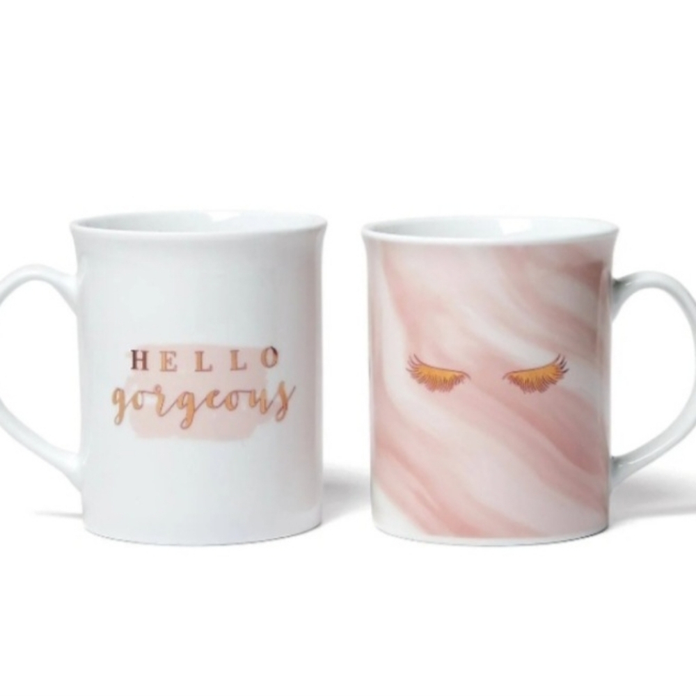 Vintage Beauty Labs Pink White Gold Ceramic Mugs Set